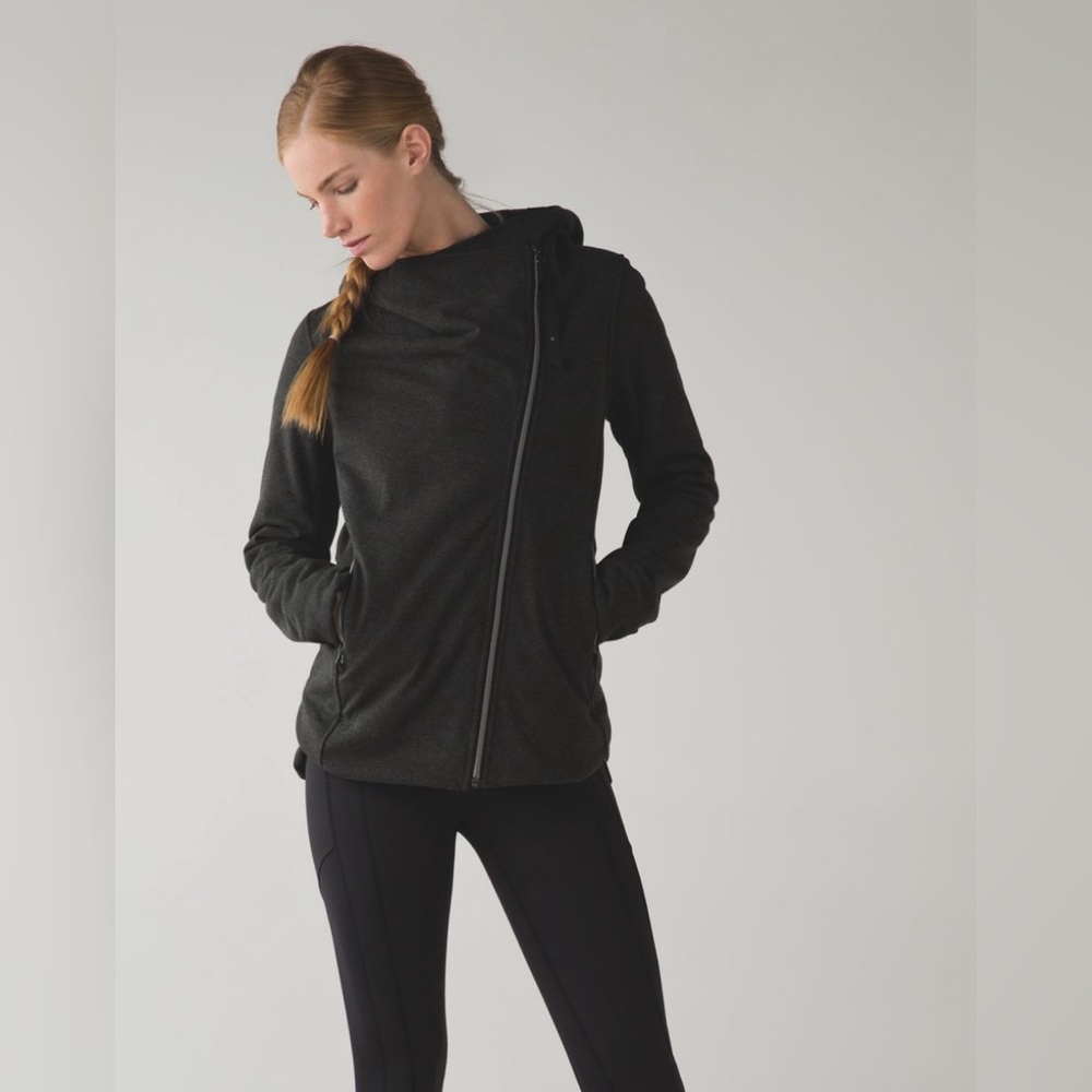 Lululemon Cozy Up Buttercup Black Gray Sherpa Full Zip Hooded Jacket Size 2